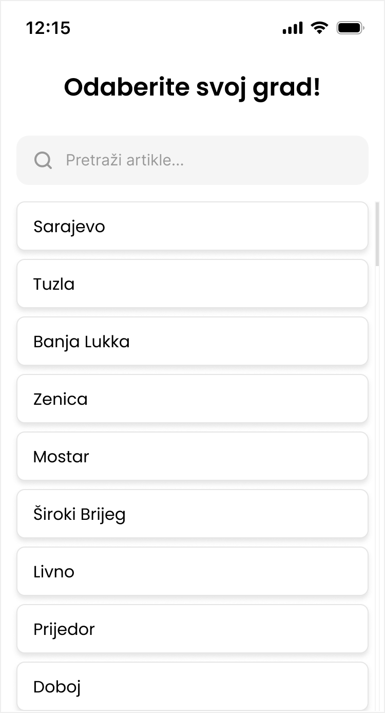 Ušteda — Pick location on app, screen 2