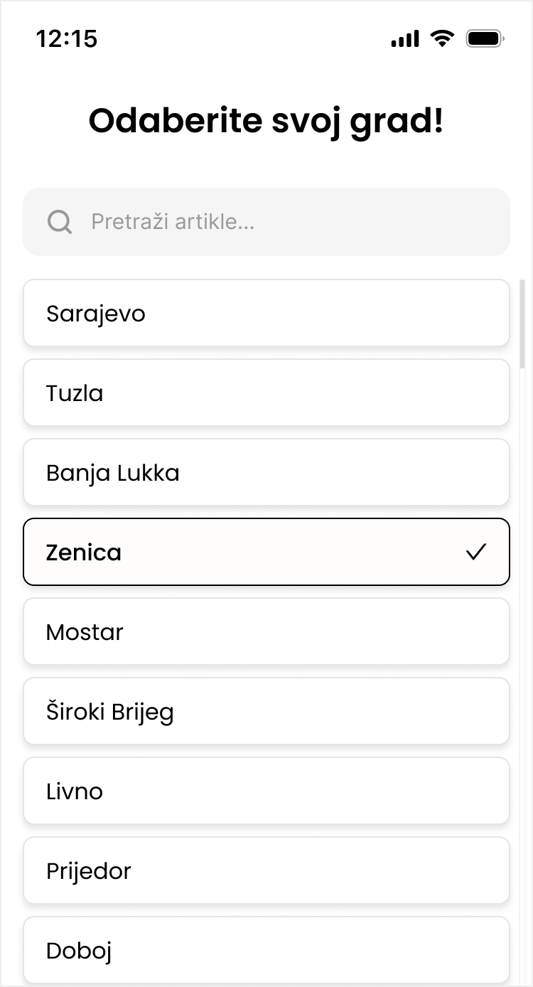 Ušteda — Pick location on app, screen 3